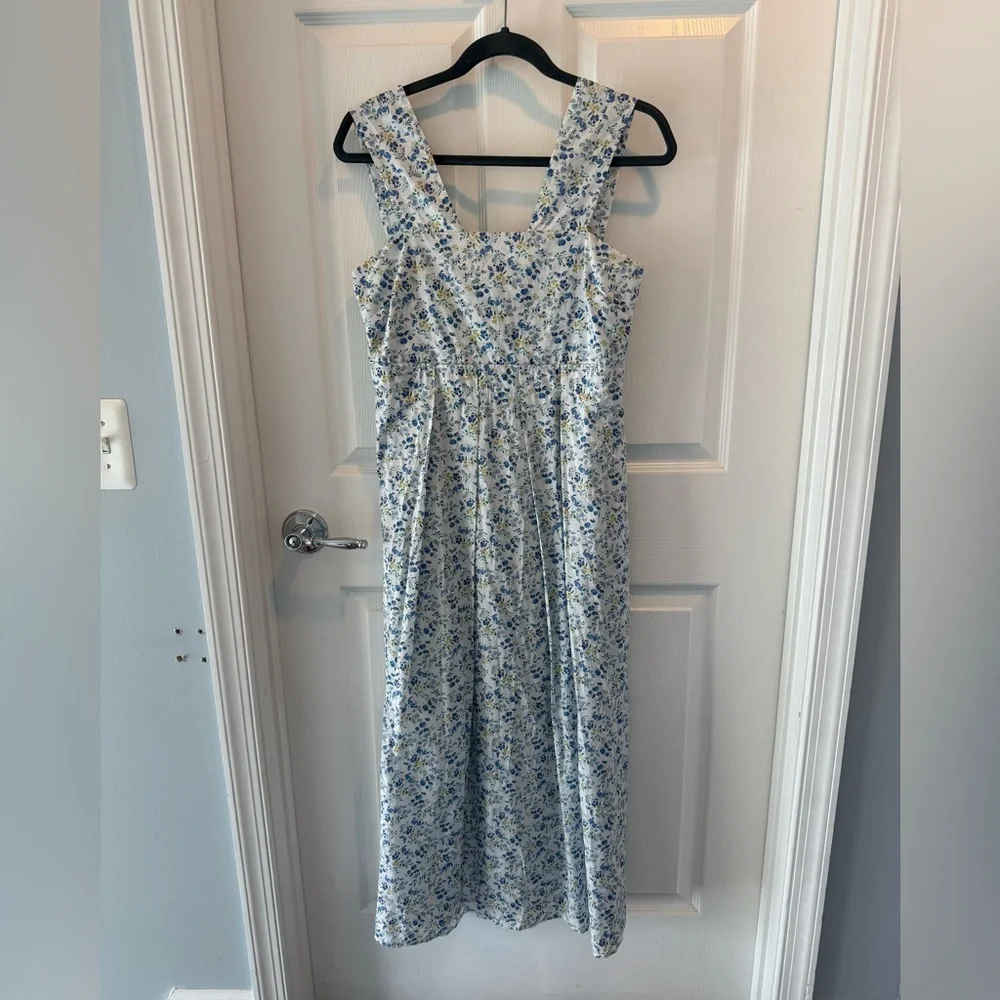 Mona Thalheimer Blue ditzy floral empire waist 100% cotton maxi dress size small - Picture 1 of 16